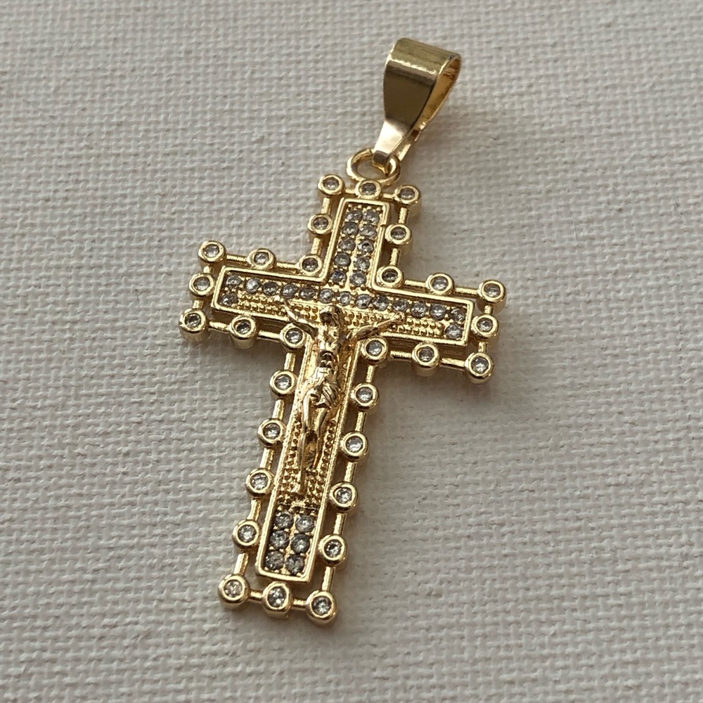 Gold Crystal-Accent Crucifix Pendant
